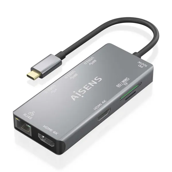 USB šakotuvas Aisens ASUC-9P018-GR Pilka