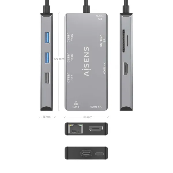 USB šakotuvas Aisens ASUC-9P018-GR Pilka