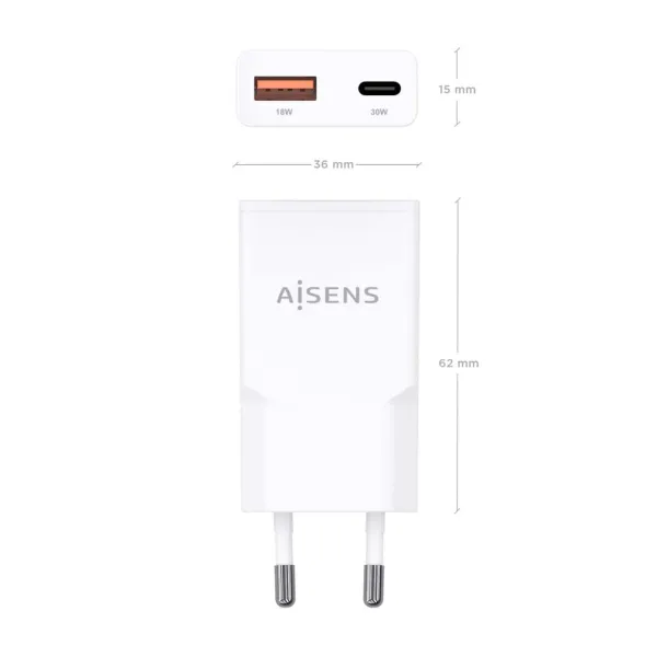 Wall Charger Aisens ASCH-30W2P046-W White 30 W