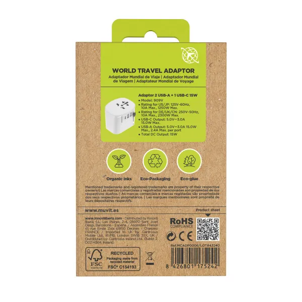 Universal Travel Power Adapter Muvit MCADP0006 White 150 W 15 w