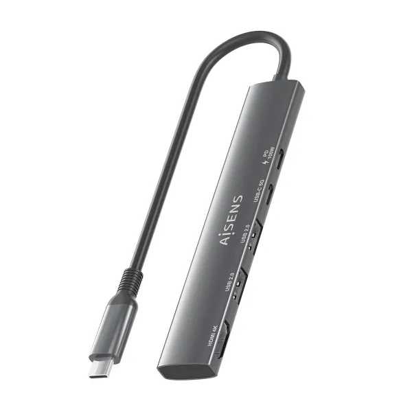 USB-keskitin Aisens USB-C DOCK 5 EN 1 GRIS Harmaa 100 W