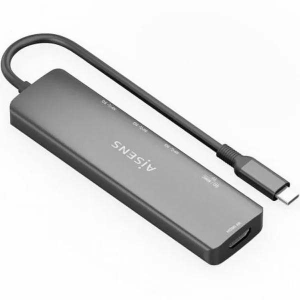 USB-разветвитель Aisens USB-C DOCK 6 EN 1 Серый