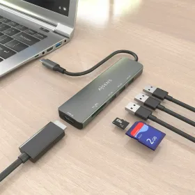 USB-разветвитель Aisens USB-C DOCK 6 EN 1 Серый