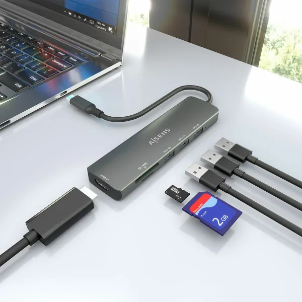 USB-разветвитель Aisens USB-C DOCK 6 EN 1 Серый