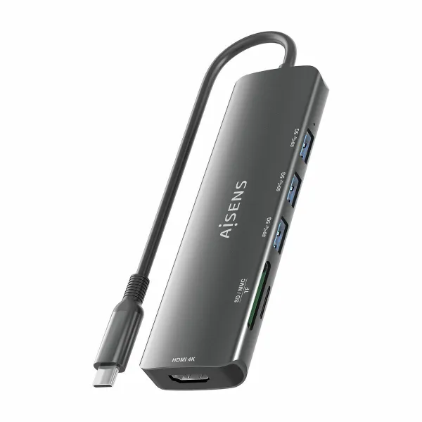 USB-разветвитель Aisens USB-C DOCK 6 EN 1 Серый