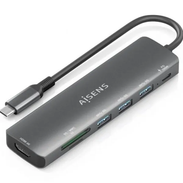 USB-разветвитель Aisens 7 EN 1 Серый 100 W