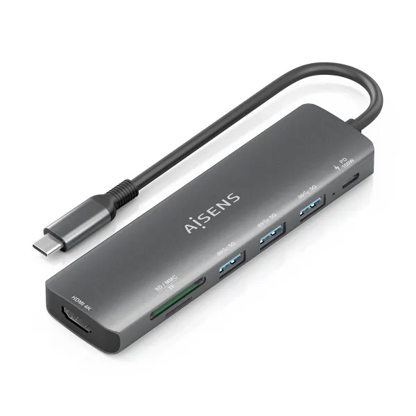 USB-разветвитель Aisens 7 EN 1 Серый 100 W