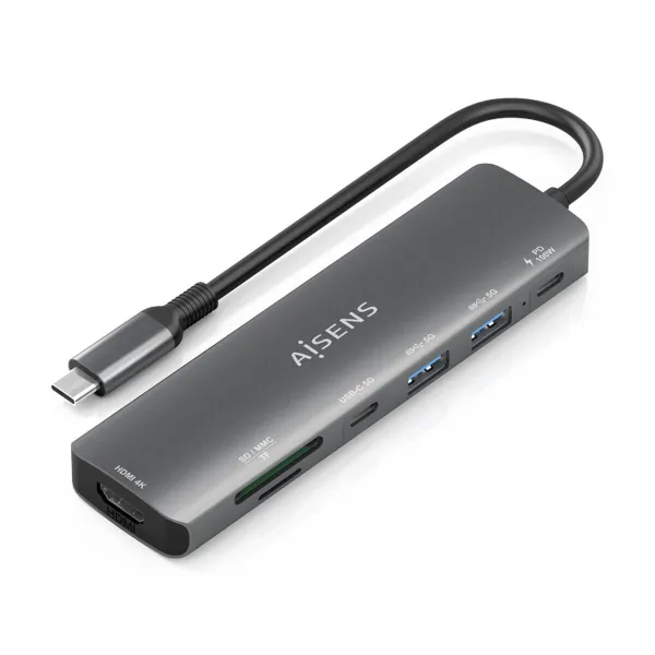 USB Hub Aisens 7 EN 1 Grey 100 W