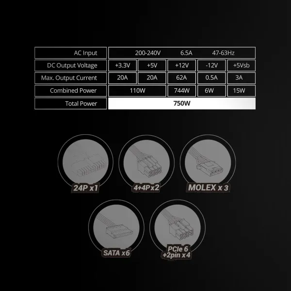 Power supply Mars Gaming MPZE750SIM ATX 750 W 6 W 110 W 80 Plus Silver (Refurbished A)