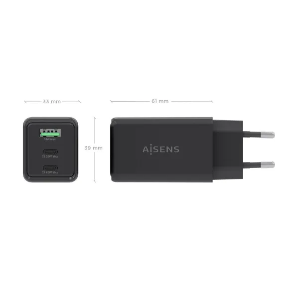 Wall Charger Aisens ASCH-65W3P073-BK Black 65 W