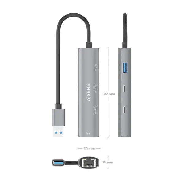 USB šakotuvas Aisens ASUC-4P036-GR Pilka