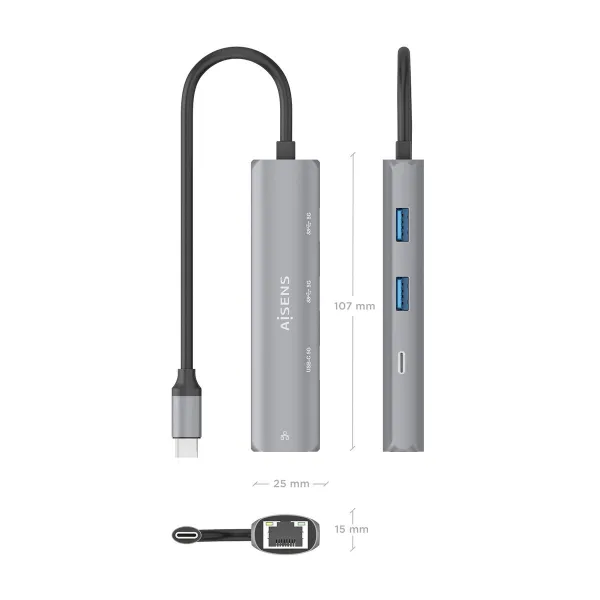 USB šakotuvas Aisens ASUC-4P039-GR Pilka