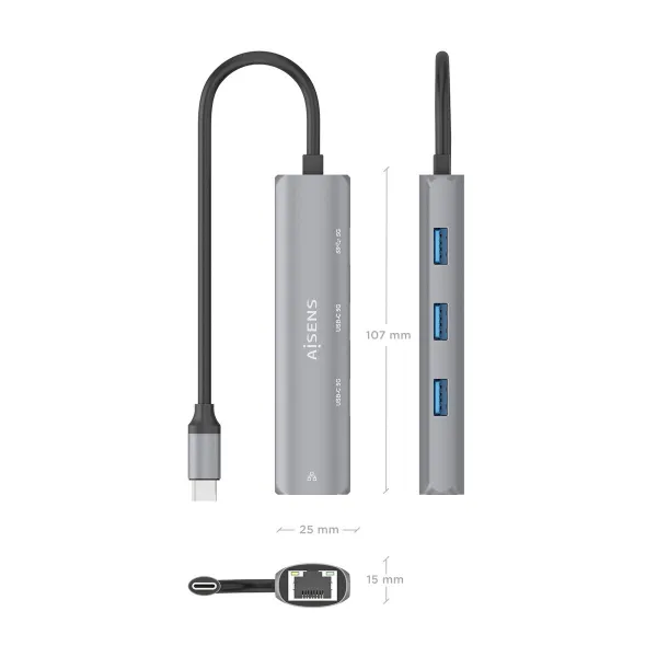 USB-разветвитель Aisens ASUC-4P040-GR Серый