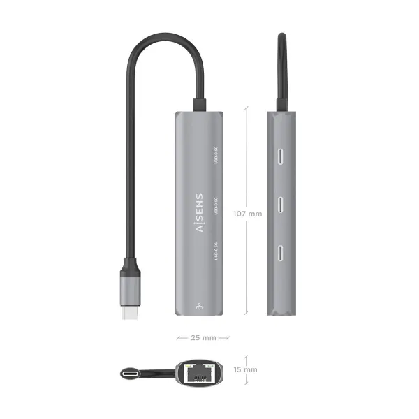 USB šakotuvas Aisens ASUC-4P041-GR Pilka