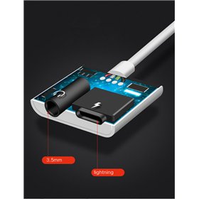 Adapteris bluetooth ADP13 iš Lightning į Lightning + 3,5mm baltas