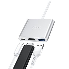 Adapter Hoco HB14 Type-C to USB-A+HDMI+Type-C silver
