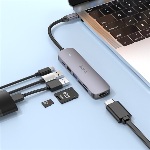 Adapter HB28 Type-C multi-function converter HDMI+USB3.0+USB2.0+SD+TF+PD grey