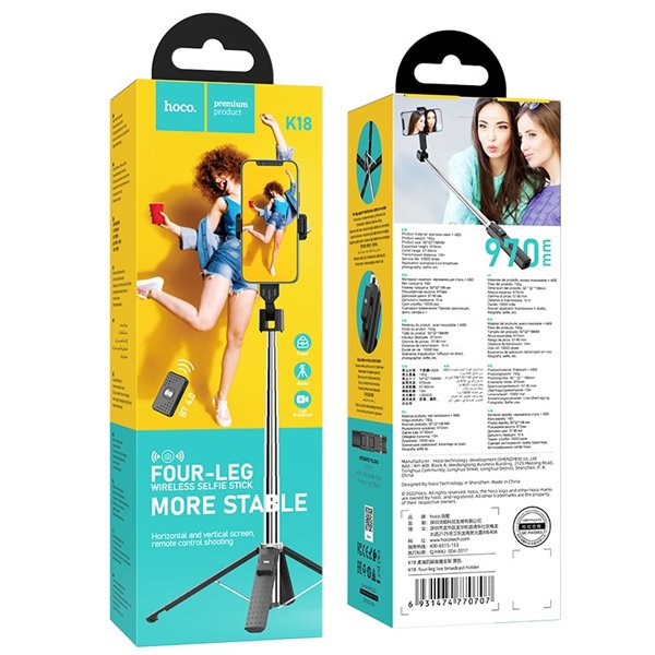 Selfie stick Hoco K18 Wave with tripod function black