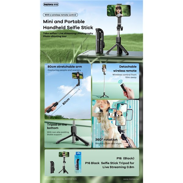 Selfie stick Remax P16 0.8m black