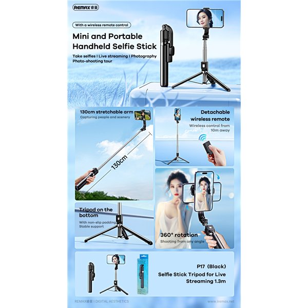 Selfie stick Remax P17 1.3m black
