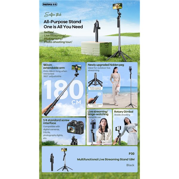 Selfie stick Remax P30 1.8m black