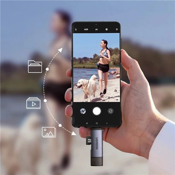 Atminties kortelių skaitytuvas Ugreen CM185 USB-A 3.0/USB-C 3.1 to TF/SD (50706) pilkas