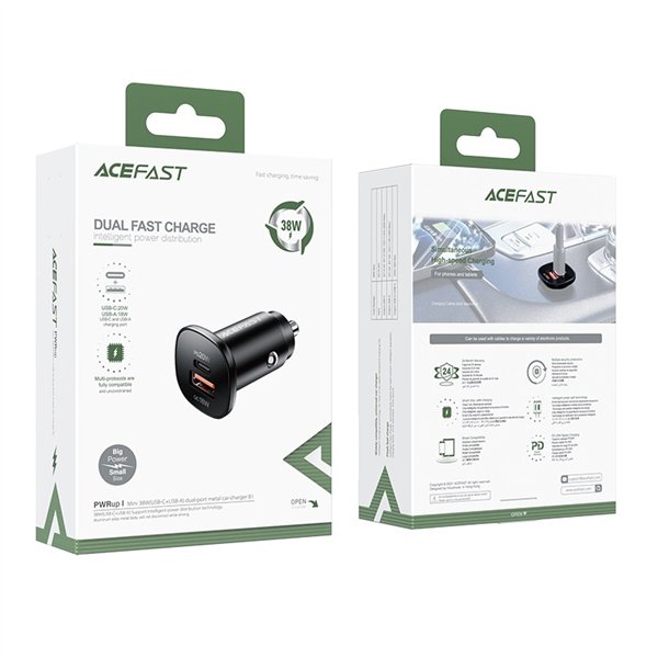 Car charger Acefast B1 Mini 38W USB-C+USB-A black
