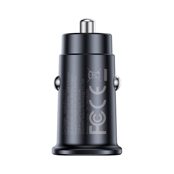 Automobilinis įkroviklis Baseus GoTrip 2xUSB-C 30W juodas C00072300123-01