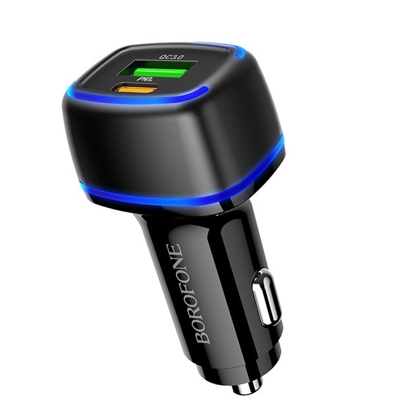 Car charger Borofone BZ14A PD20W+QC3.0 with 2 USB connectors (Type-C to Lightning) black