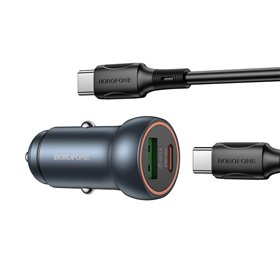 Automobilinis įkroviklis Borofone BZ32A USB-C/USB-A 30W + USB-C to Lightning cable pilkas
