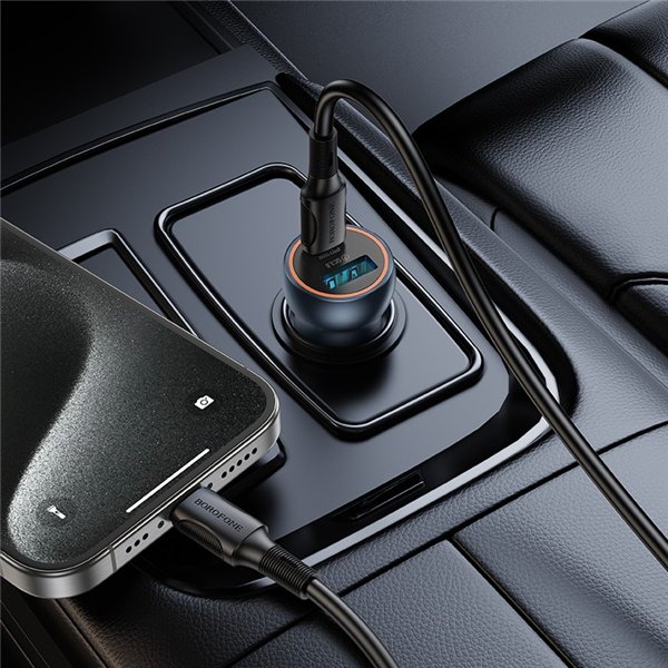 Car charger Borofone BZ32A USB-C/USB-A 30W + USB-C to USB-C cable grey