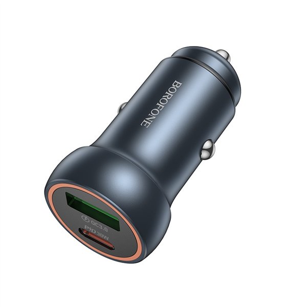 Car charger Borofone BZ32A USB-C/USB-A 30W grey