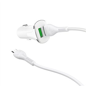 Automobilinis įkroviklis Hoco Z31 Quick Charge 3.0 (3.4A) su 2 USB jungtimis + microUSB baltas