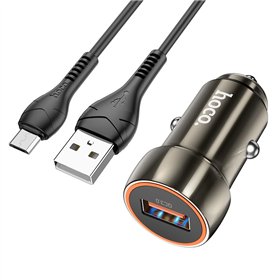 Automobilinis įkroviklis Hoco Z46 USB-A 18W QC3.0 + MicroUSB pilkas