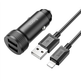 Automobilinis įkroviklis Hoco Z49 2xUSB-A + Lightning juodas