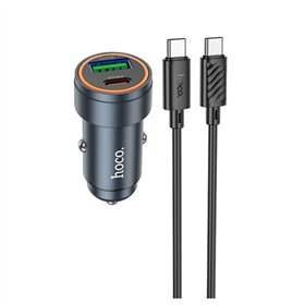 Automobilinis įkroviklis Hoco Z57A 30W USB-C/USB-A + USB-C to USB-C cable 1.0m pilkas