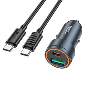 Car charger Hoco Z57A 30W USB-C/USB-A + USB-C to USB-C cable 1.0m grey