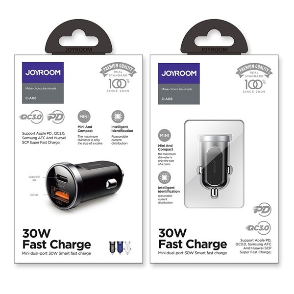 Car charger Joyroom C-A08 USB/Type-C 30W white