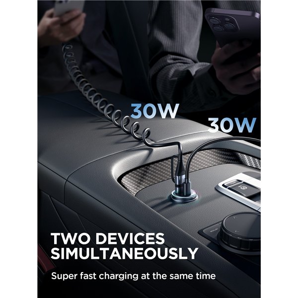 Car charger Joyroom JR-CCN04 USB-C/USB-A 60W black