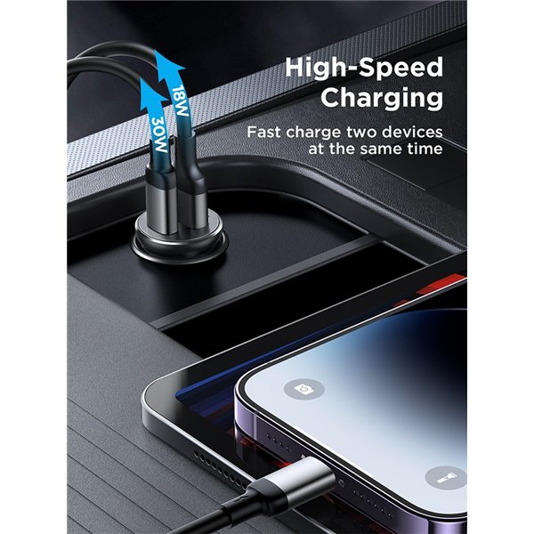Car charger Joyroom JR-CCN05 USB-C/USB-A 30W black