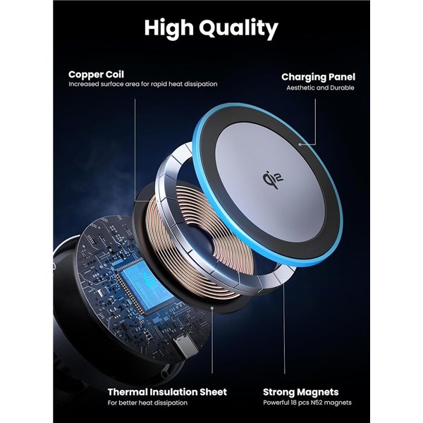 Car charger-holder magnetic Ugreen W708 MagSafe 15W (35970) black