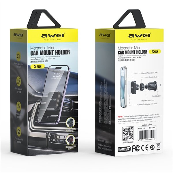 Car phone holder Awei X52 Magnetic (air vent) black
