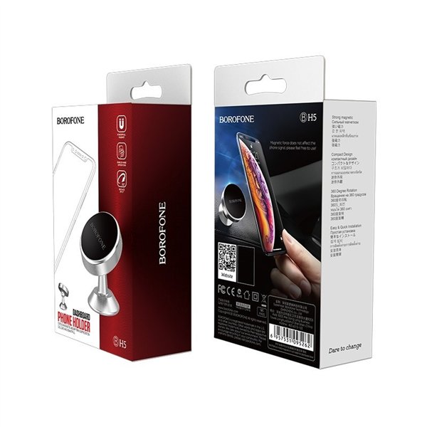 Car phone holder Borofone BH5 Platinum, dashboard mounting, magnetic fixing