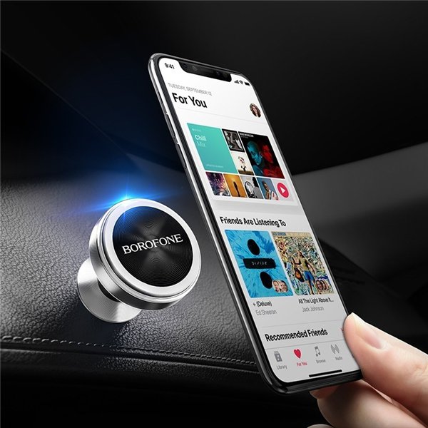 Car phone holder Borofone BH5 Platinum, dashboard mounting, magnetic fixing