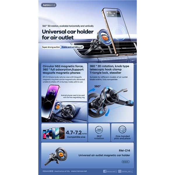 Car phone holder Remax RM-C14 MagSafe (air vent) black