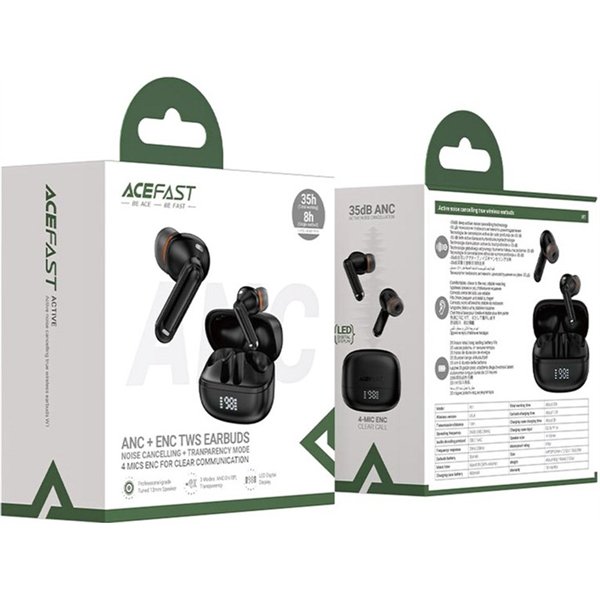 Belaidės ausinės Acefast W1 ANC juodos