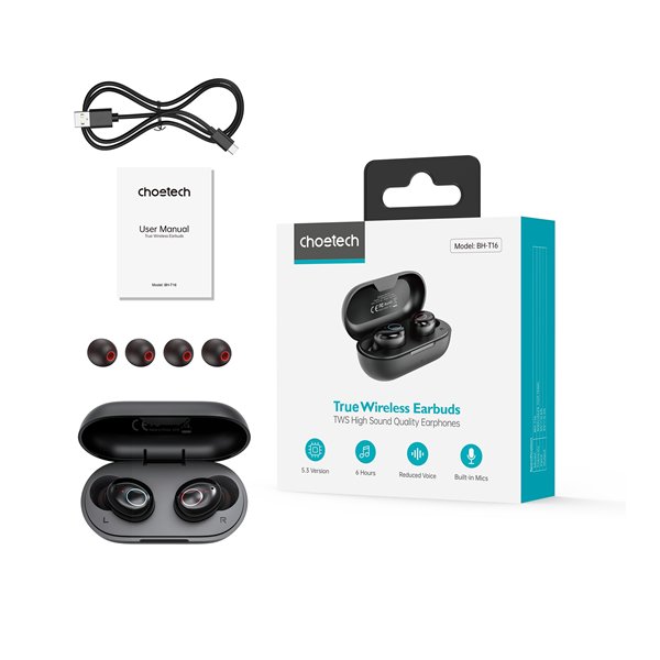 Wireless headphones Choetech BH-T16 Hi-Fi Bean TWS black