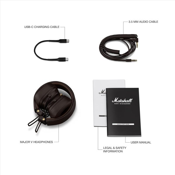 Belaidės ausinės Marshall Major V On-Ear Bluetooth rudos