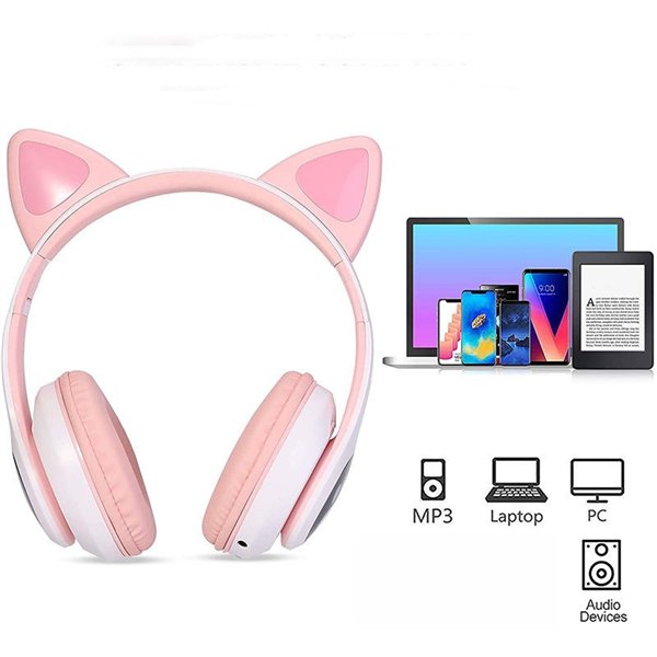 Belaidės ausinės Reach Cat Glow rožinės