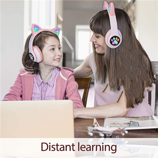 Belaidės ausinės Reach Cat Glow rožinės